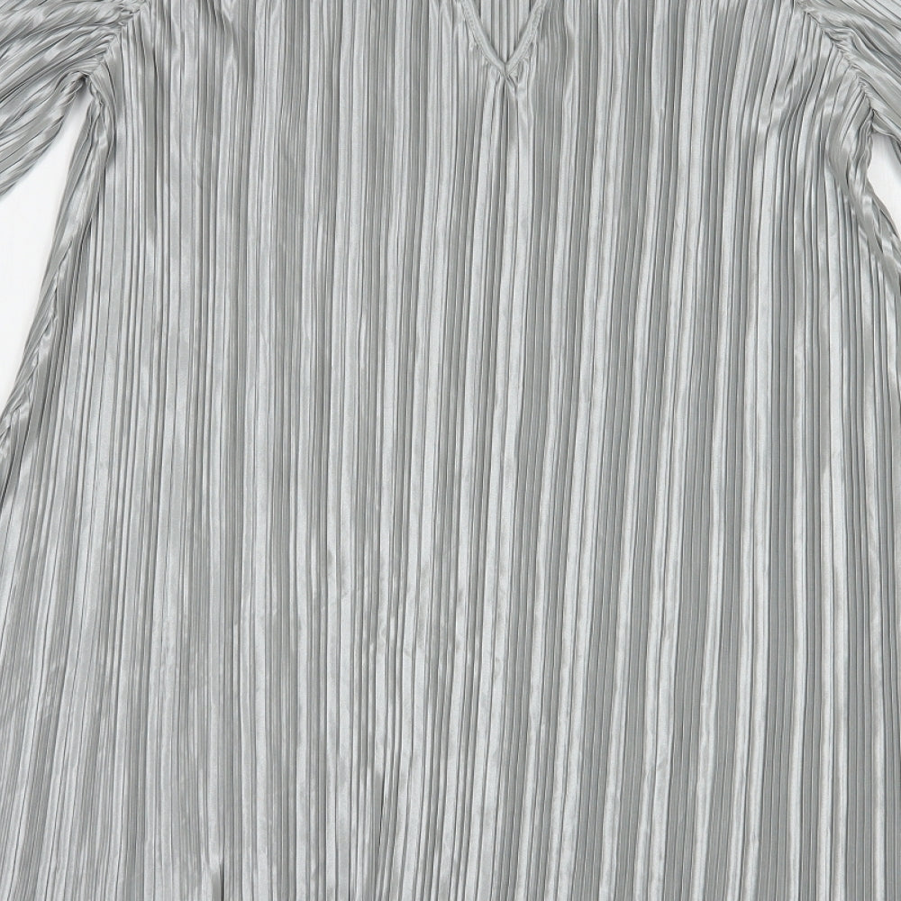 Glamorous Womens Silver Polyester Shift Size 10 Round Neck Button
