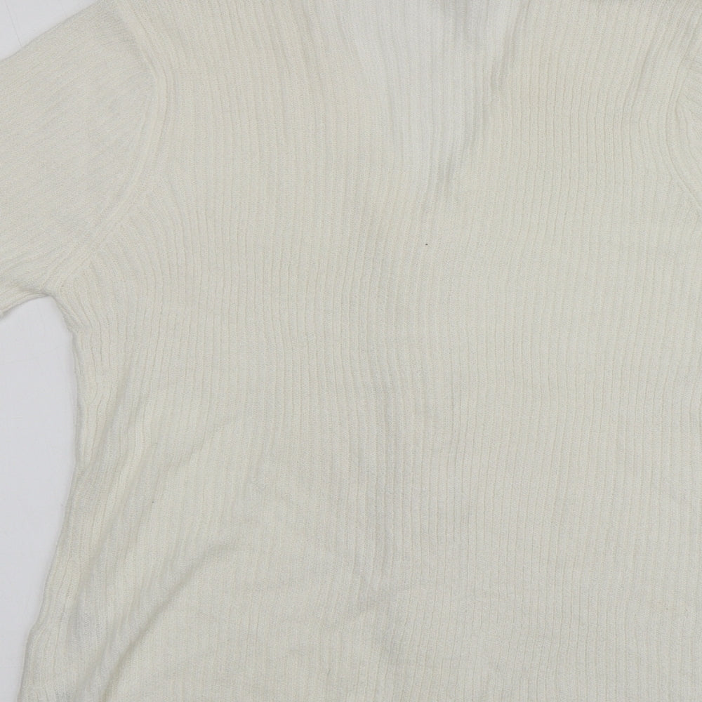 Bonmarché Womens Ivory V-Neck Acrylic Cardigan Jumper Size M