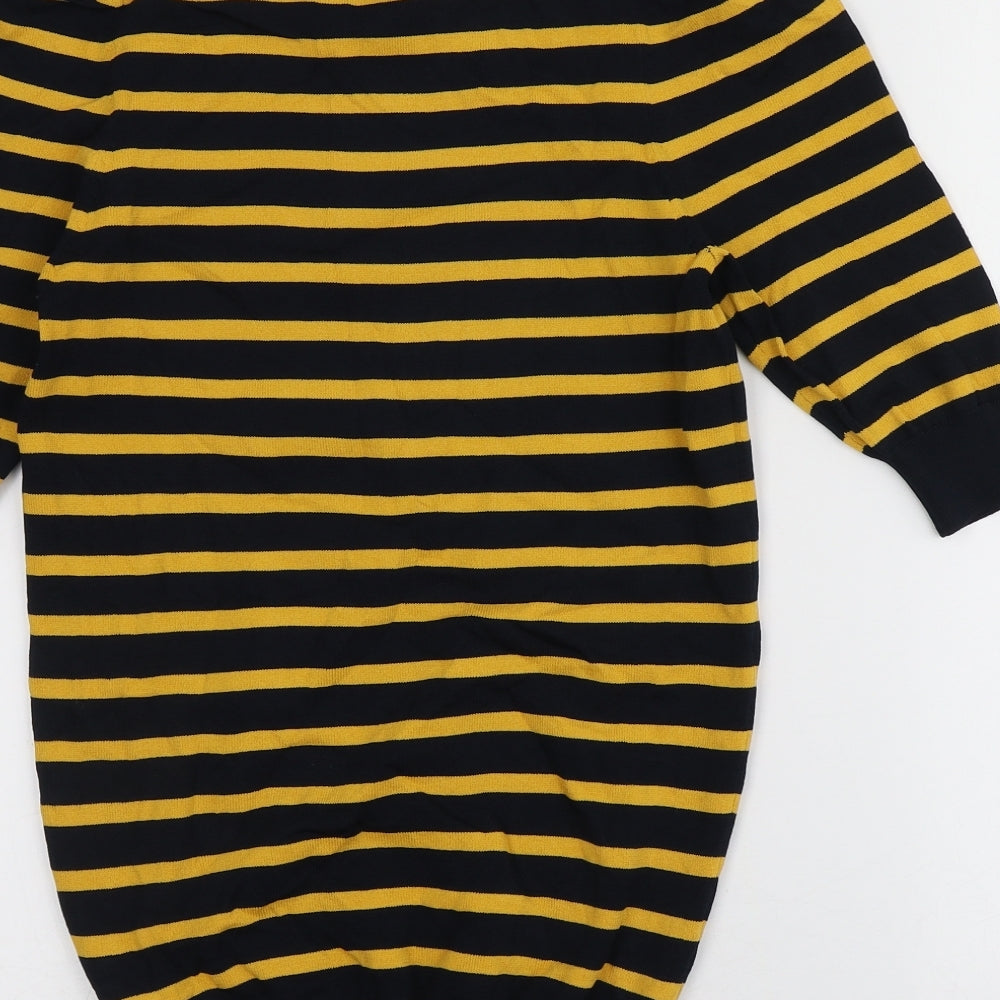 NEXT Womens Black Round Neck Striped Viscose Pullover Jumper Size 8
