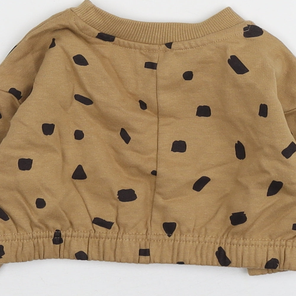 Pep&Co Brown Polka Dot 100% Cotton Basic T-Shirt Size 3-6 Months Round Neck