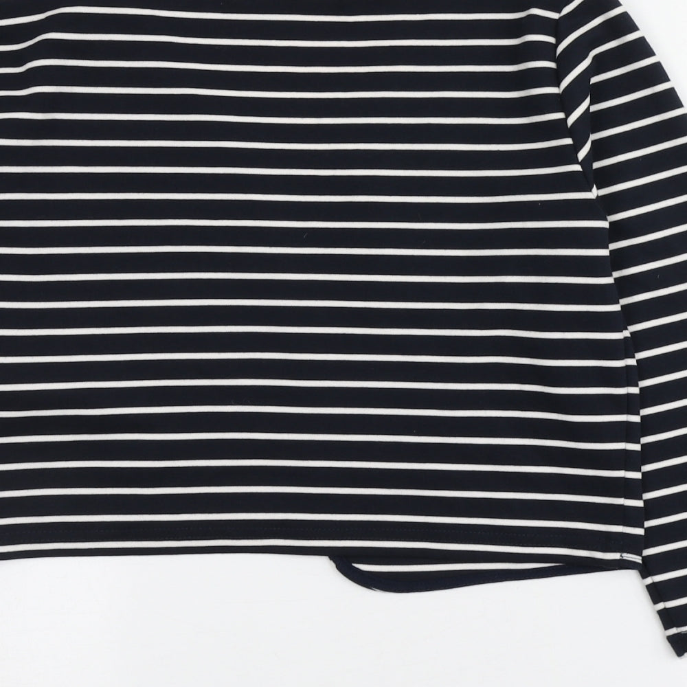 VILA Womens Blue V-Neck Striped Polyester Cardigan Jumper Size L