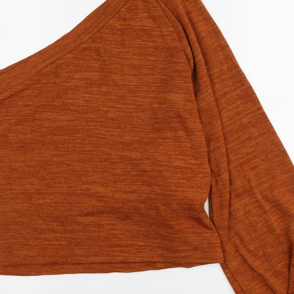 SheIn Womens Brown Polyester Basic T-Shirt Size XL One Shoulder