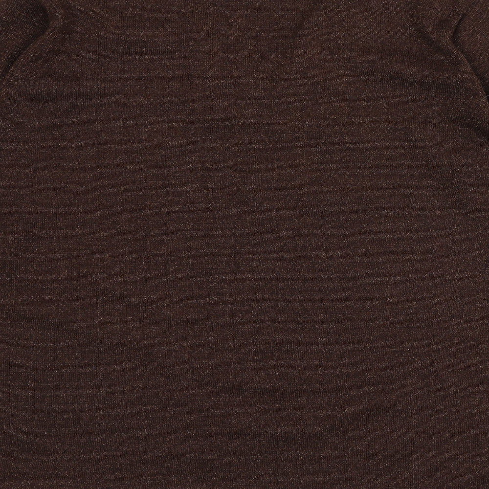 Reflect Womens Brown V-Neck Geometric Acrylic Pullover Jumper Size M