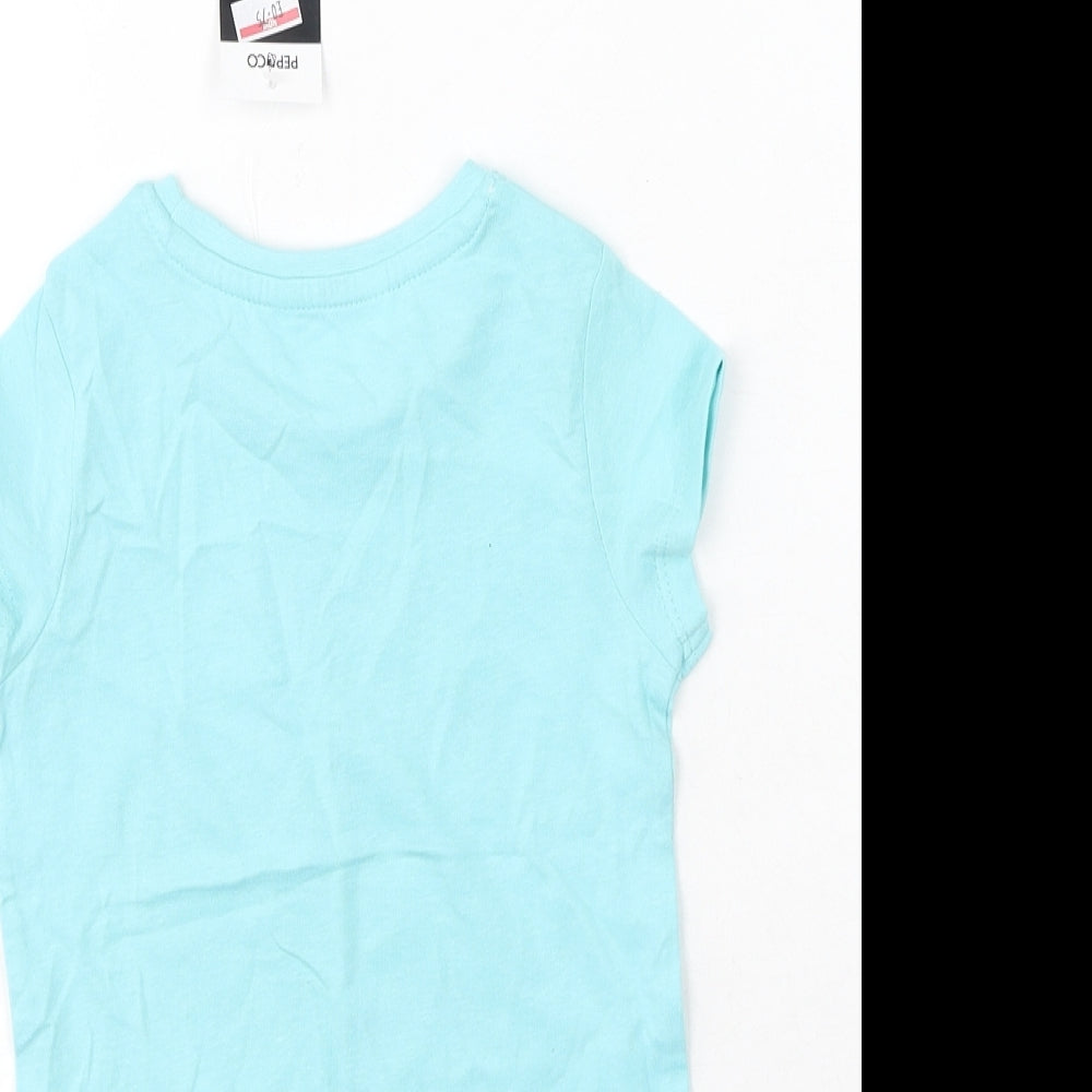Pep&Co Baby Blue Cotton Basic T-Shirt Size 12-18 Months Round Neck - Animals