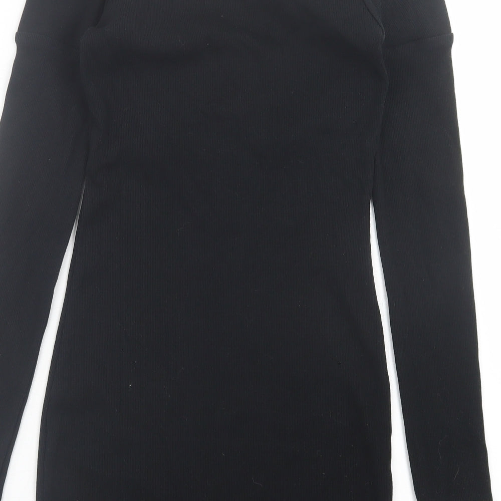 Very Womens Black Cotton Bodycon Size 8 Off the Shoulder Pullover