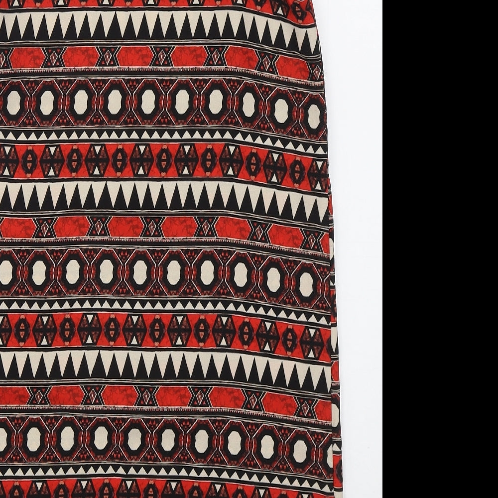H&M Womens Red Geometric Polyester Tank Dress Size 10 Round Neck Pullover