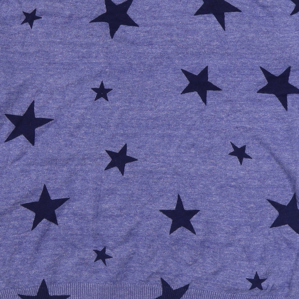 Marks & Spencer Womens Blue V-Neck Geometric 100% Cotton Pullover Jumper Size S