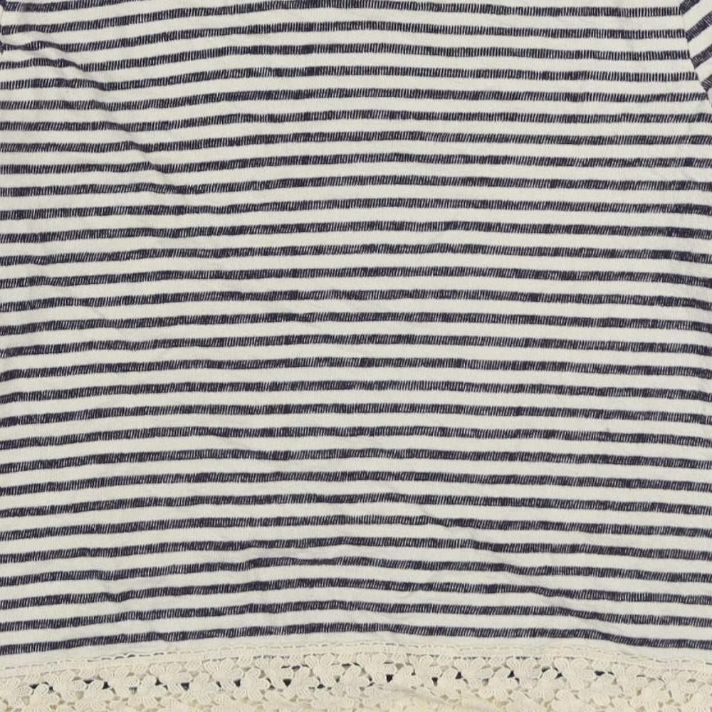Marks & Spencer Girls Blue Round Neck Striped Cotton Pullover Jumper Size 13-14 Years Pullover