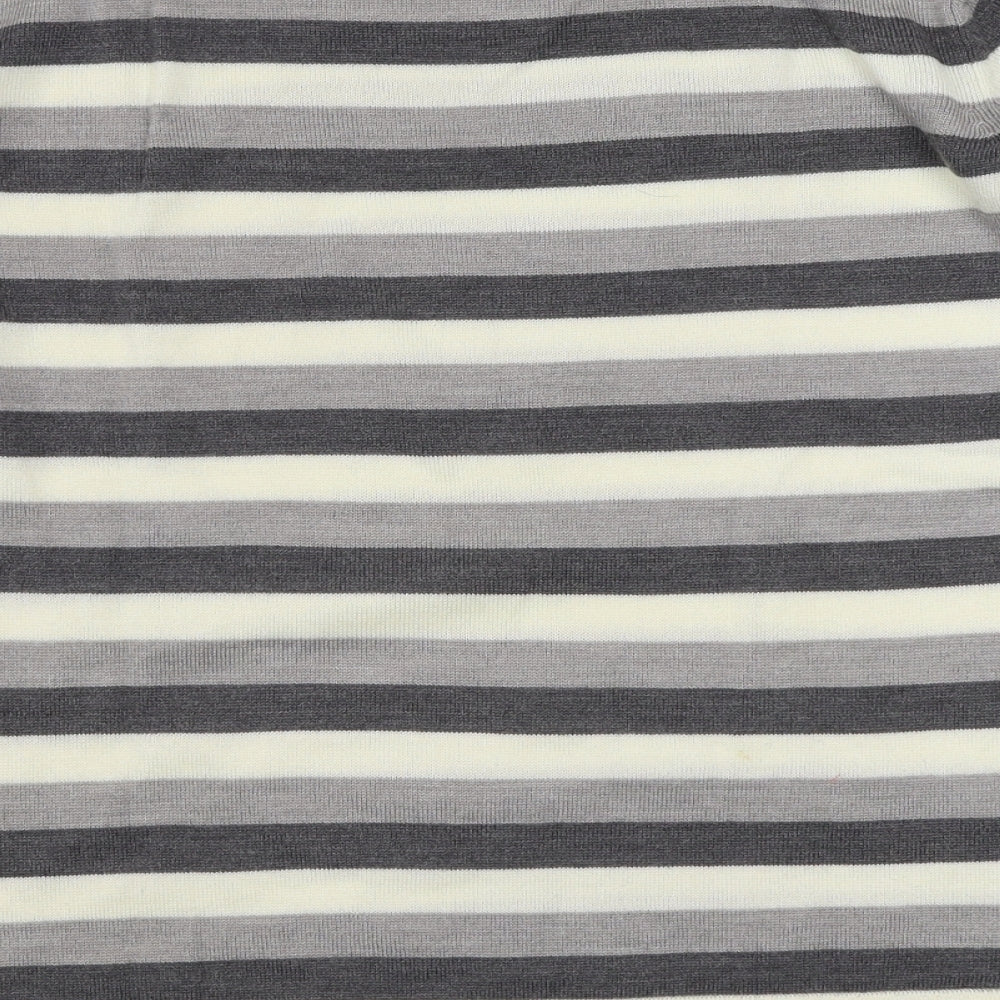 Bonmarché Womens Grey Round Neck Striped Acrylic Pullover Jumper Size L