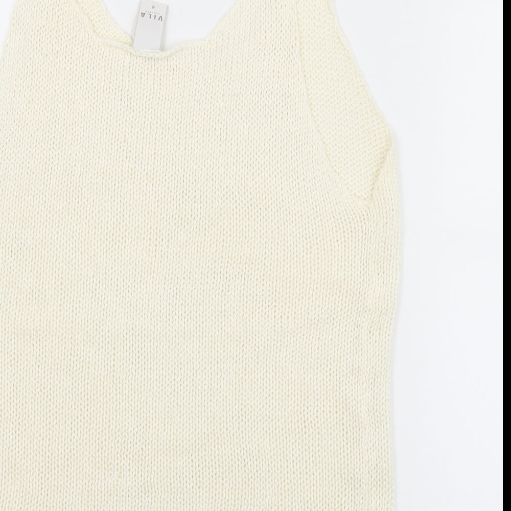 VILA Womens White Round Neck Acrylic Vest Jumper Size M