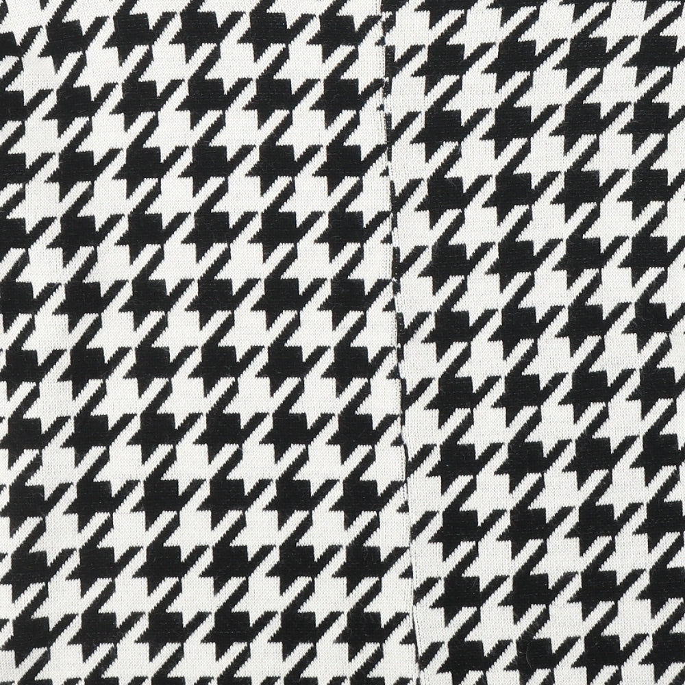 New Collection Womens White Houndstooth Acrylic Basic Blouse Size M Round Neck