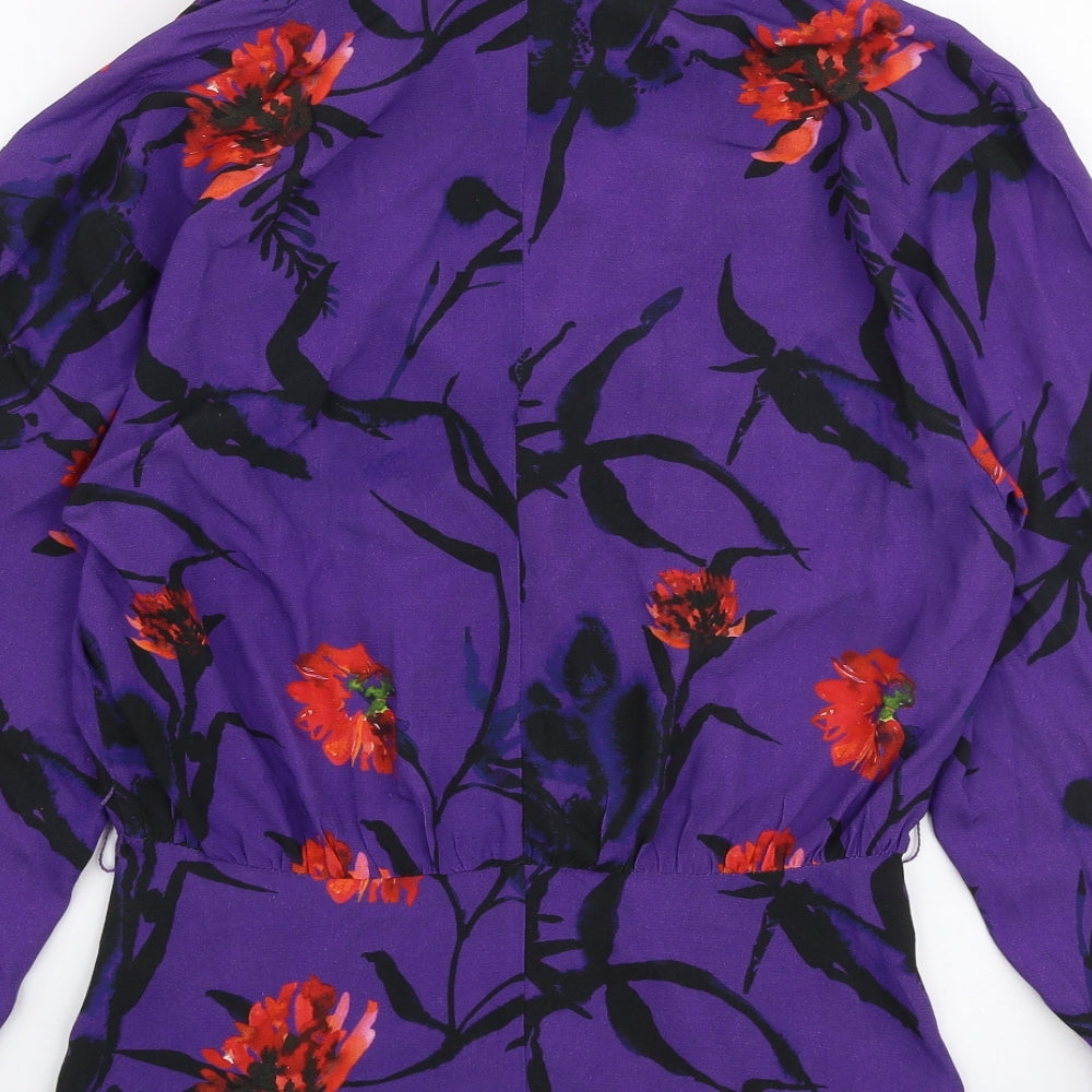 H&M Womens Purple Floral Viscose Basic Blouse Size 6 Collared