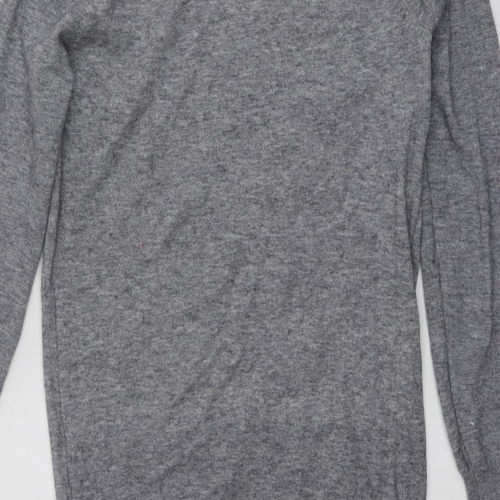 Seasons Greetings Womens Grey Round Neck Geometric Viscose Pullover Jumper Size 8 - Santa Jumper