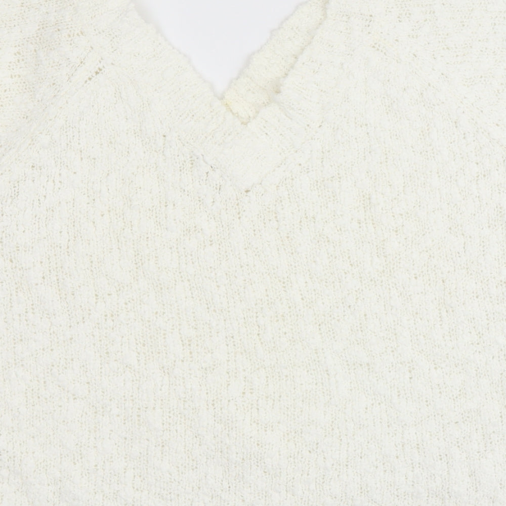 Casual Woman Womens Beige V-Neck Acrylic Pullover Jumper Size 10