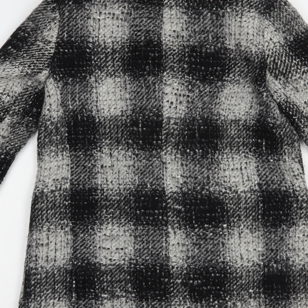 New Look Womens Grey Plaid Pea Coat Coat Size 8 Button