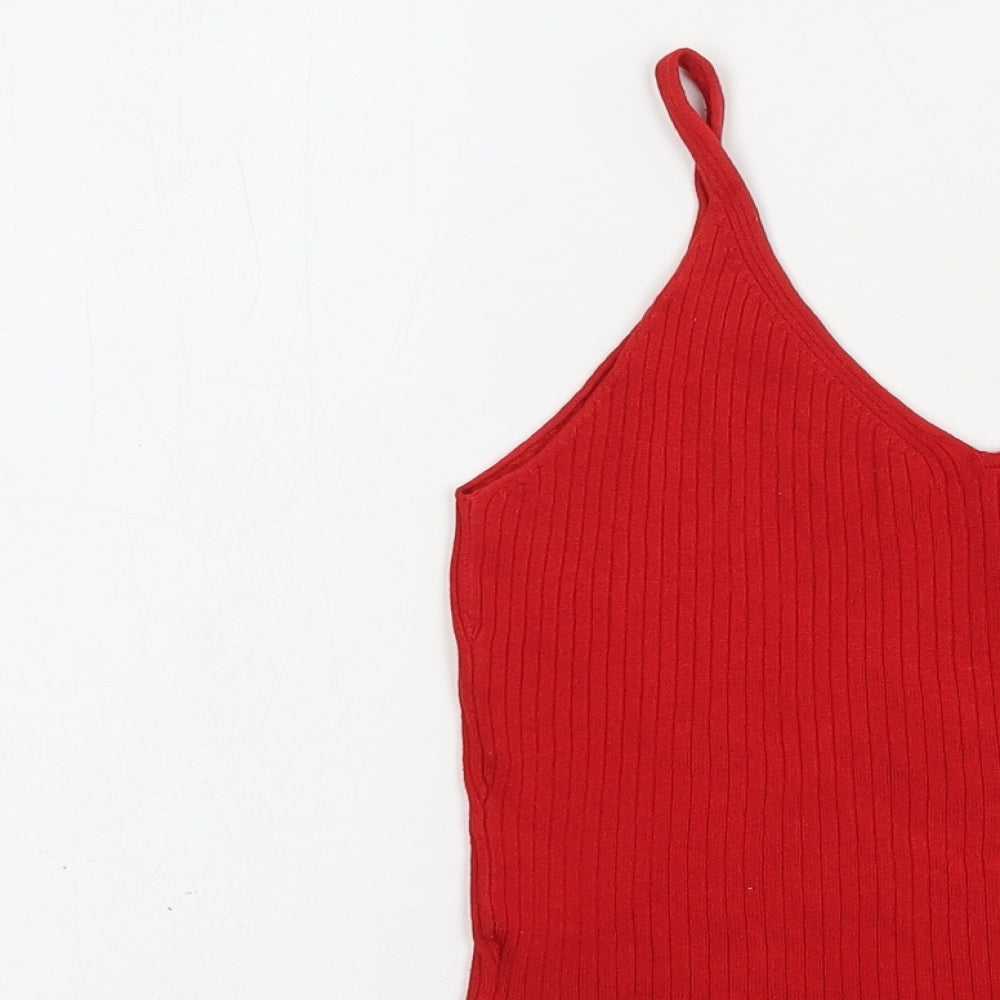 H&M Womens Red Viscose Camisole Blouse Size S V-Neck
