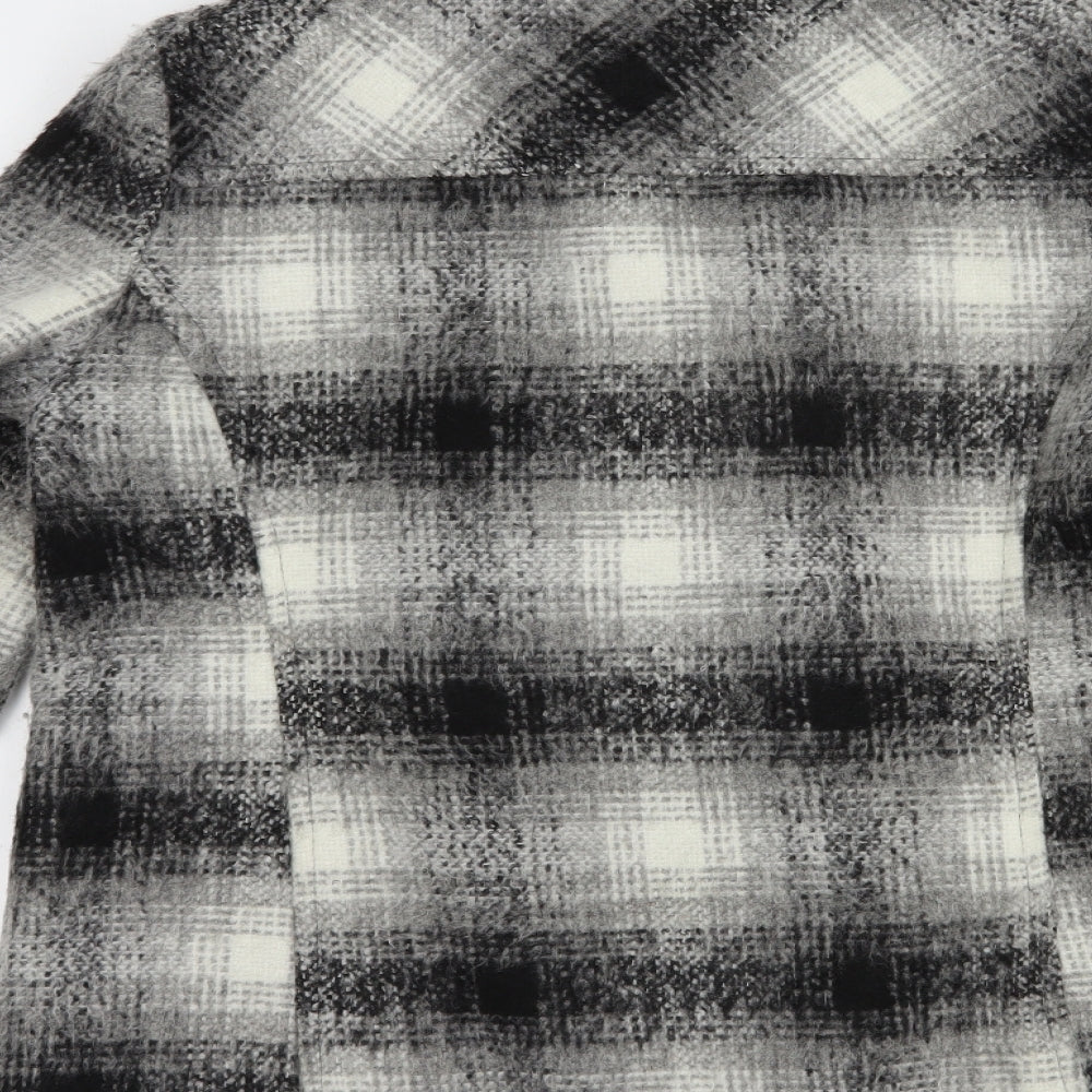 M&Co Womens Grey Plaid Pea Coat Coat Size 14 Button