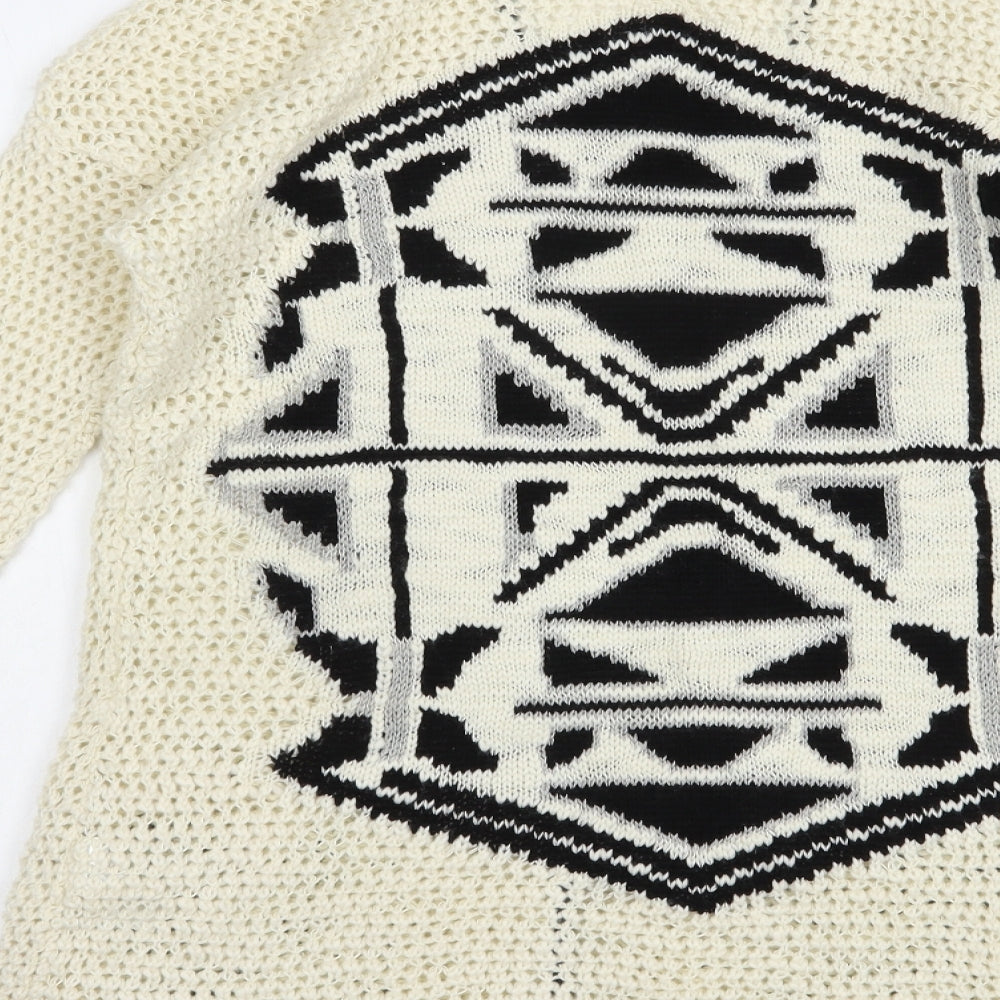 Warehouse Womens Ivory V-Neck Geometric Acrylic Cardigan Jumper Size 10
