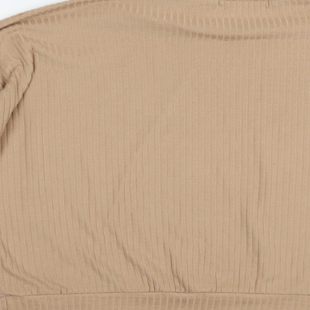 Missguided Womens Beige Polyester Basic Blouse Size L Crew Neck