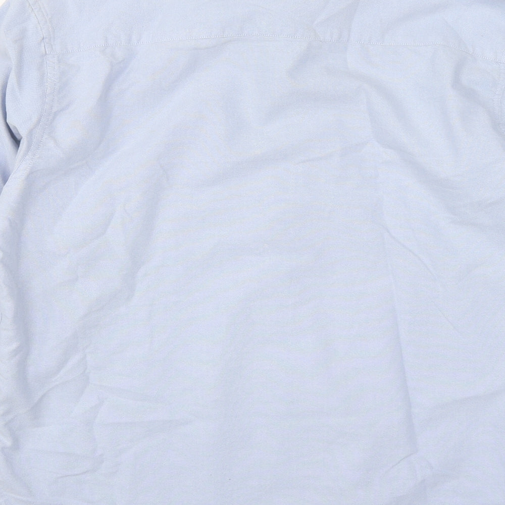 Dunnes Mens Blue Cotton Button-Up Size M Collared Button