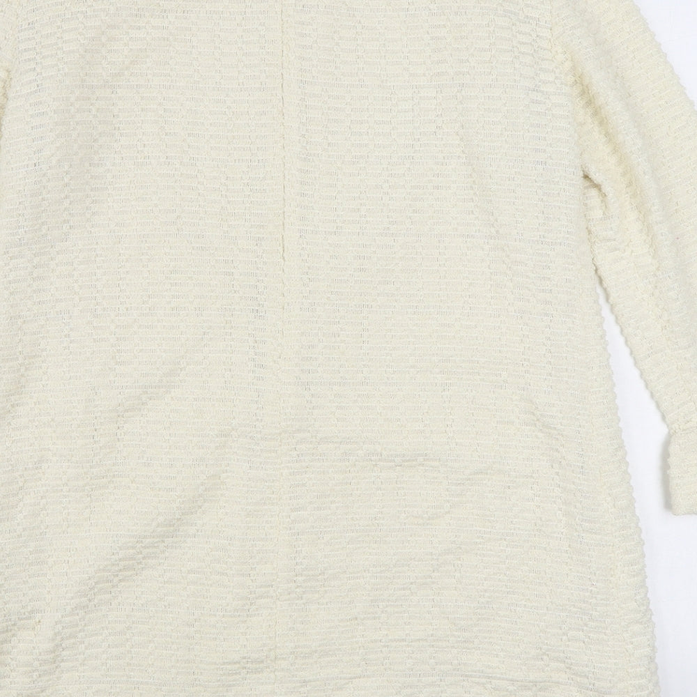 Zara Womens Ivory Polyester Sheath Size L Round Neck Zip