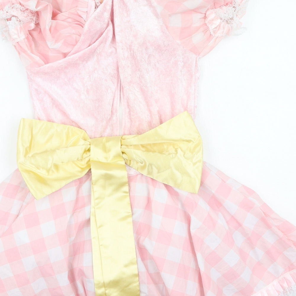 rubies Girls Pink Plaid Polyester Ball Gown Size M Square Neck