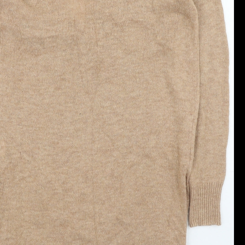 NEXT Womens Brown V-Neck Nylon Pullover Jumper Size S