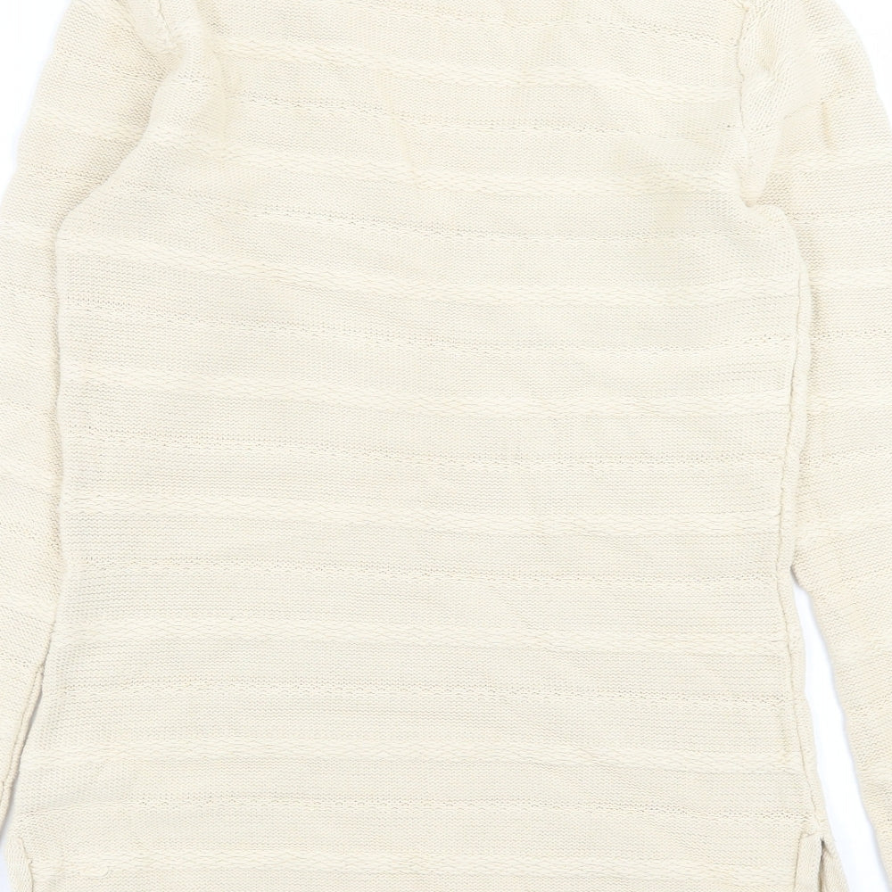 Willi Smith Womens Beige V-Neck Cotton Pullover Jumper Size S