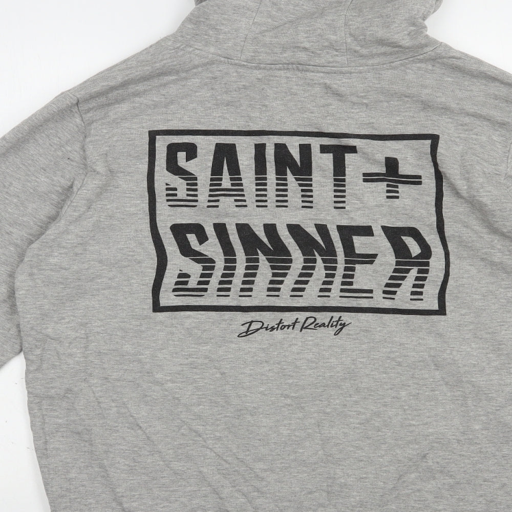 Saint+Sinner Mens Grey Cotton Pullover Hoodie Size S