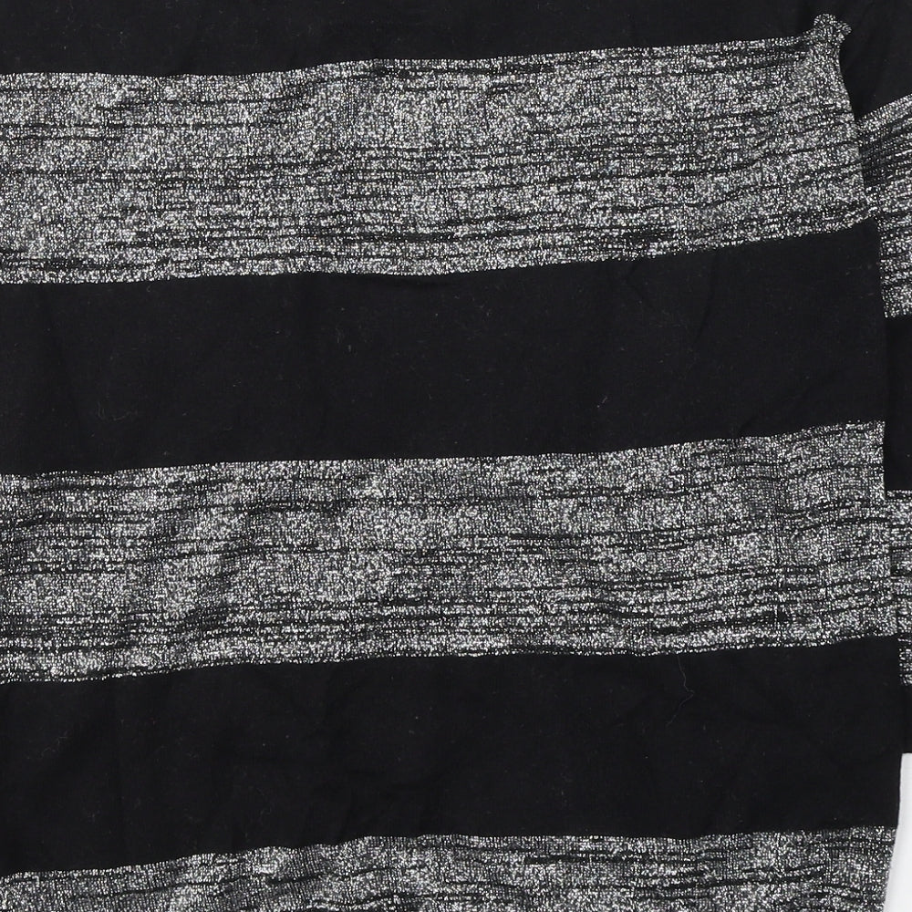 Wallis Womens Black Round Neck Striped Cotton Pullover Jumper Size S