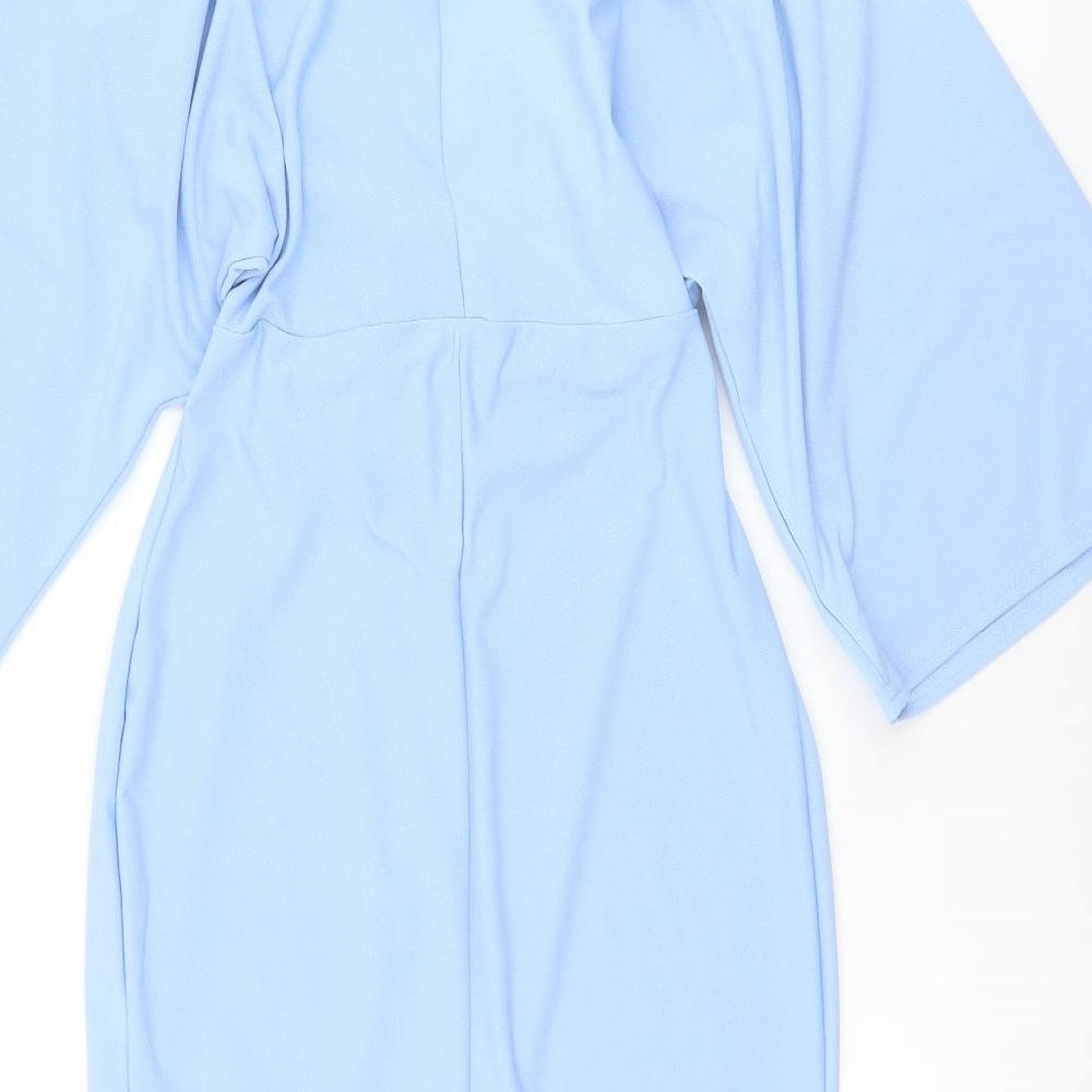 PRETTYLITTLETHING Womens Blue Polyester Sheath Size 8 V-Neck