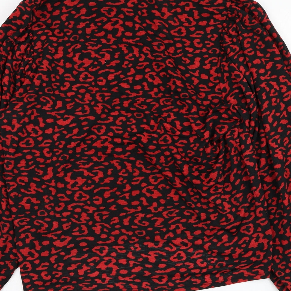 Zara Womens Black Animal Print Polyester Basic Blouse Size M V-Neck