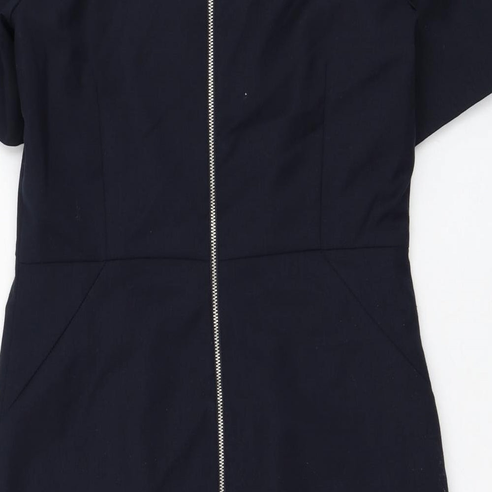 John Lewis Womens Blue Polyester Shift Size 10 Round Neck Zip