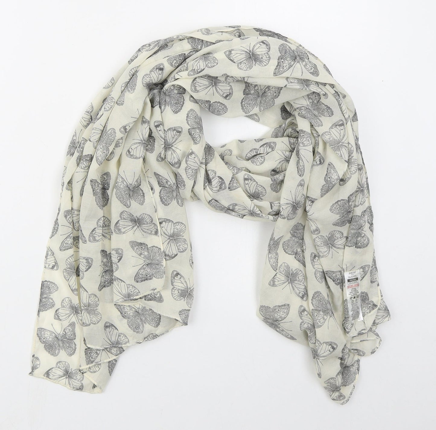 Dunnes Womens Ivory Polyester Scarf - Butterflies