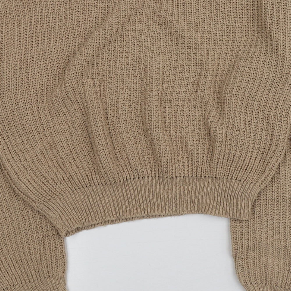 Boohoo Womens Beige Square Neck Acrylic Pullover Jumper Size M