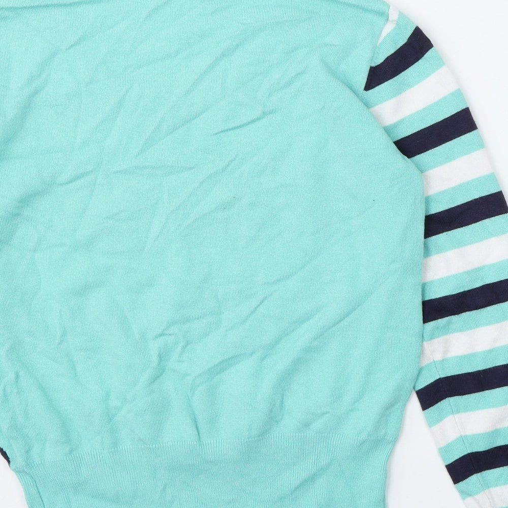 Preworn Womens Green Round Neck Striped Polyester Pullover Jumper Size L
