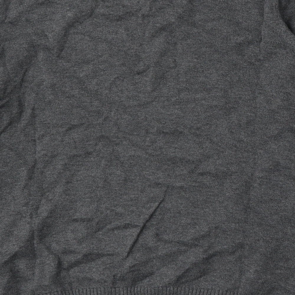 Ref 0273 Mens Grey V-Neck Geometric Cotton Pullover Jumper Size S