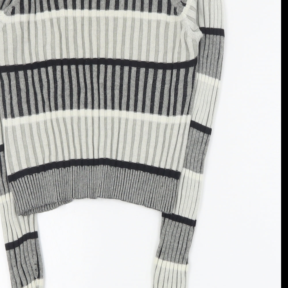 Select Womens Grey High Neck Striped Cotton Pullover Jumper Size 12