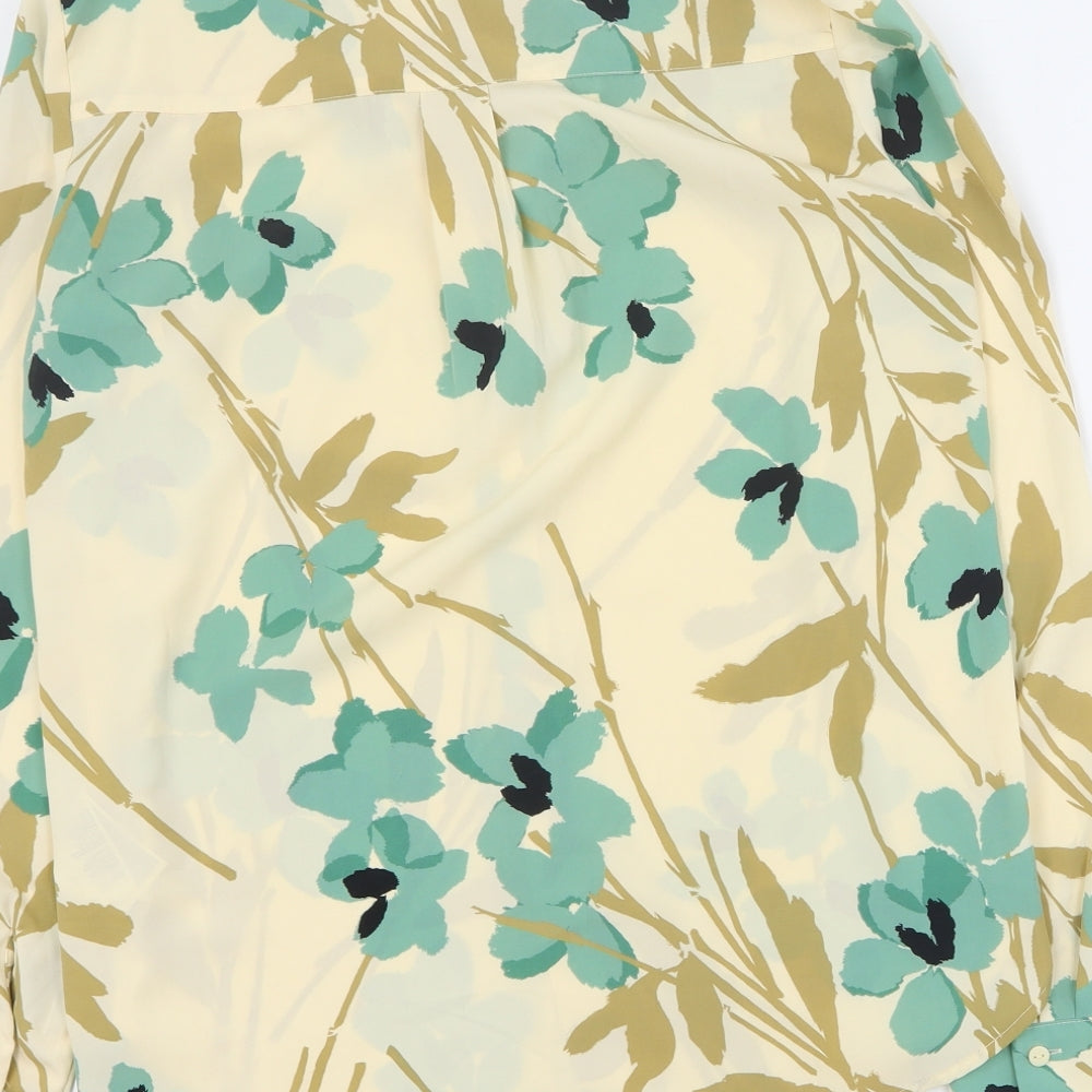 H&M Womens Beige Floral Polyester Basic Blouse Size 6 Collared