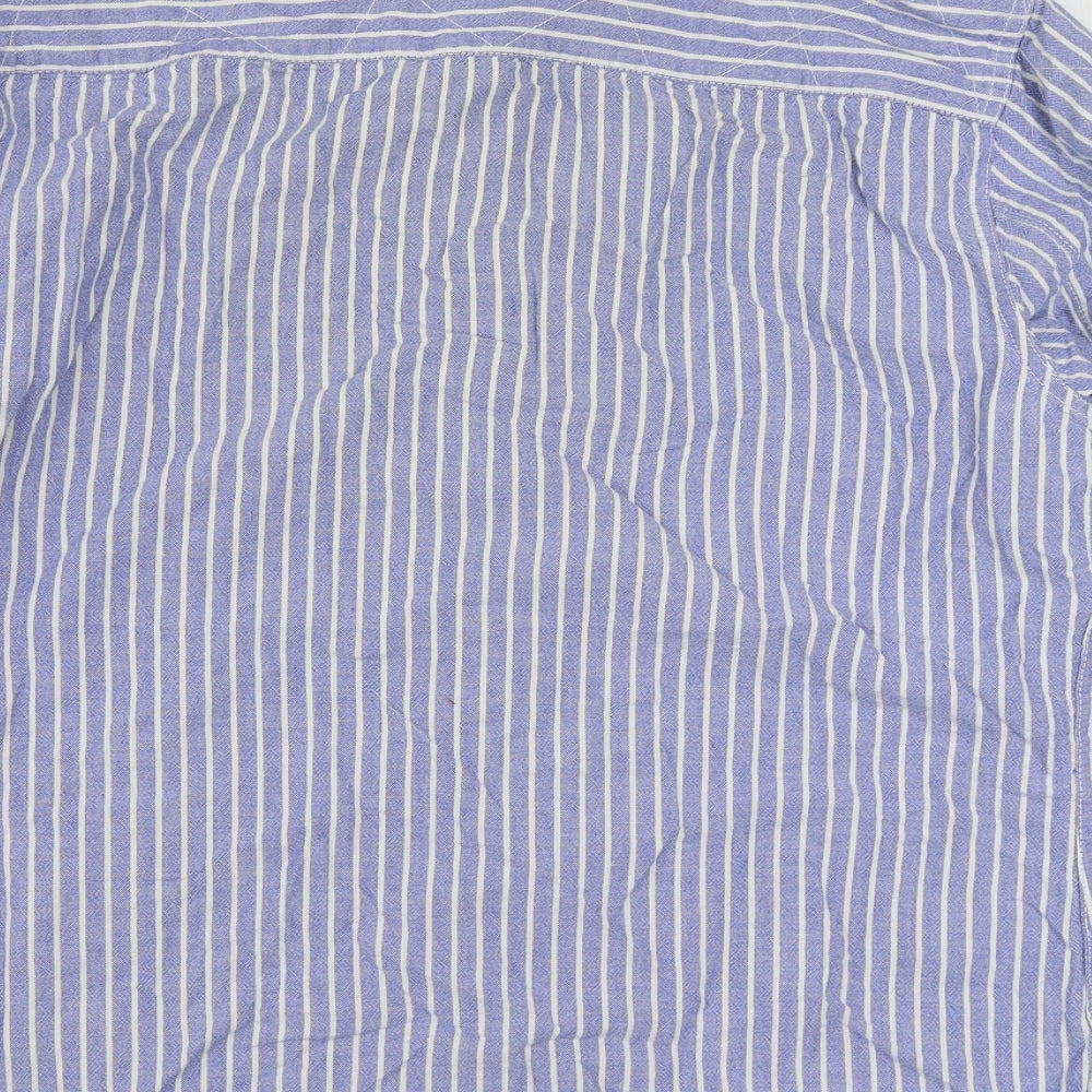 Pepe Jeans Mens Blue Striped Cotton Button-Up Size 2XL Collared Button