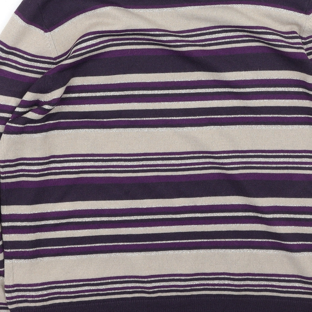 Marks & Spencer Womens Multicoloured Round Neck Striped Acrylic Pullover Jumper Size 14