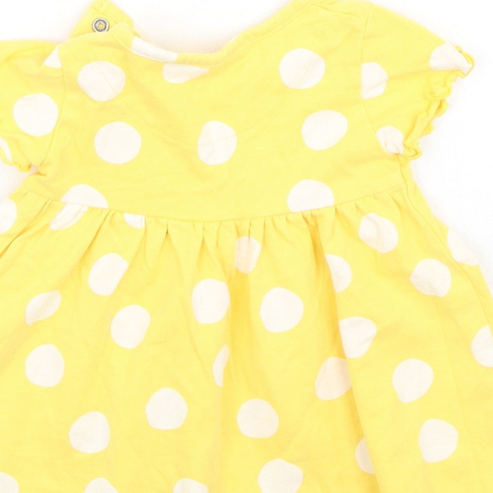 Marks & Spencer Girls Yellow Spotted Cotton Fit & Flare Size 3-6 Months Round Neck