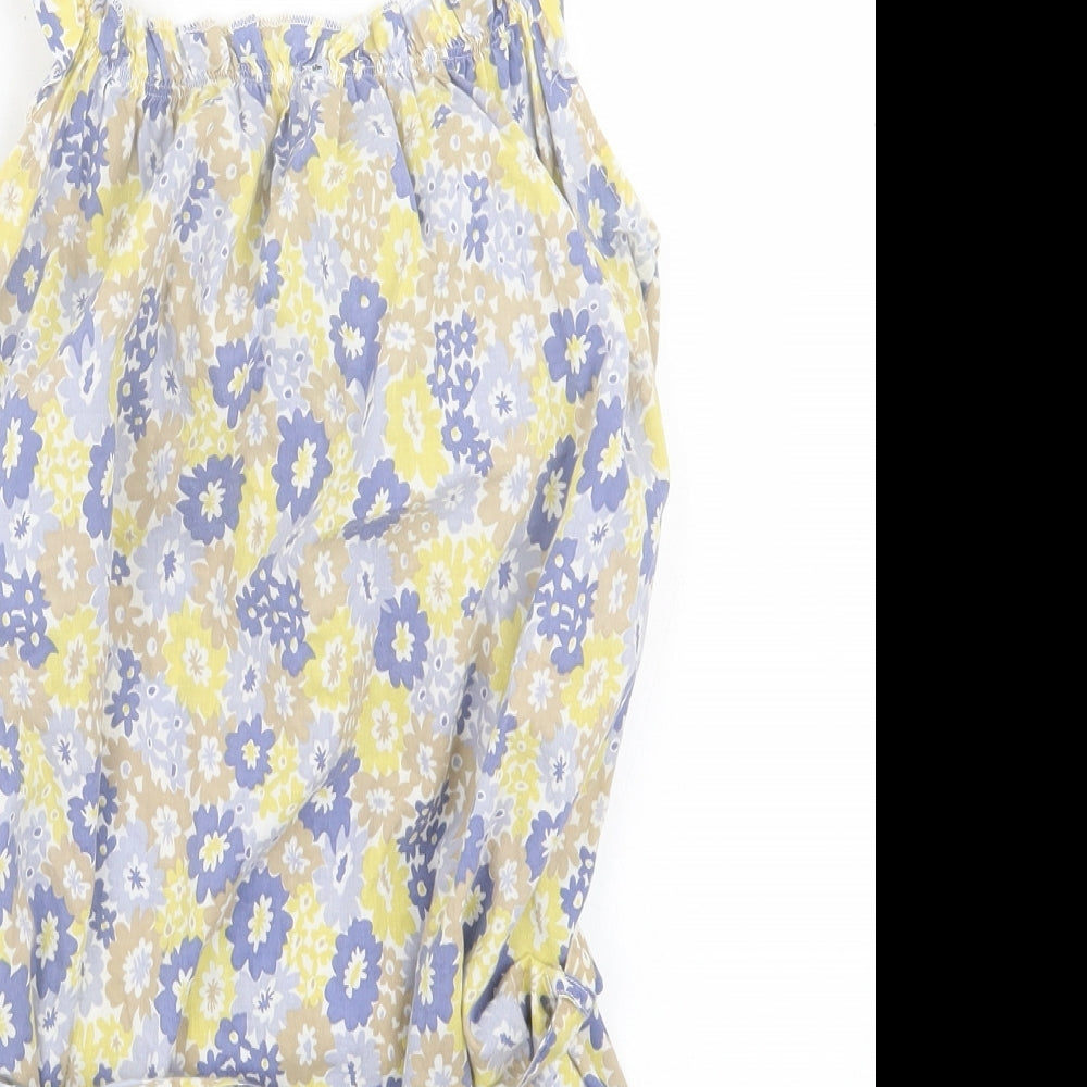 Topshop Womens Yellow Floral Cotton Basic Tank Size 8 Scoop Neck
