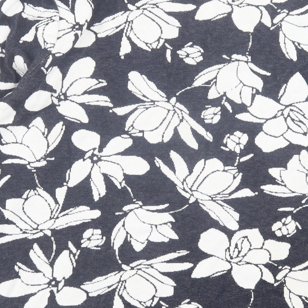 Bonmarché Womens Black V-Neck Floral Cotton Pullover Jumper Size 16