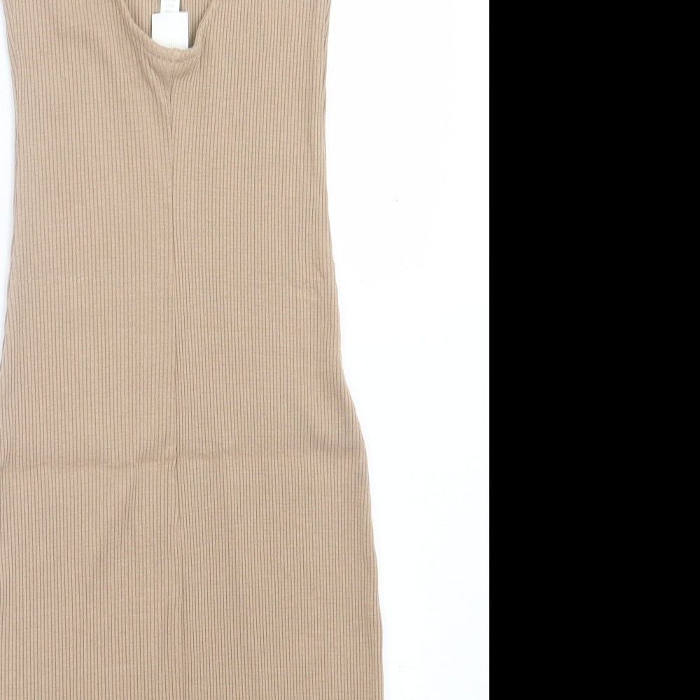H&M Womens Beige Viscose Bodycon Size XS Square Neck Pullover