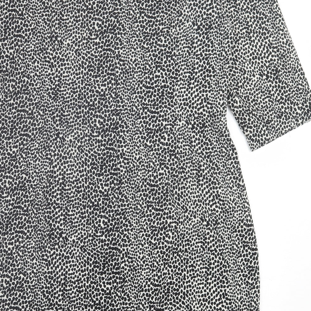 F&F Womens Black Geometric Polyester A-Line Size 12 Crew Neck Zip