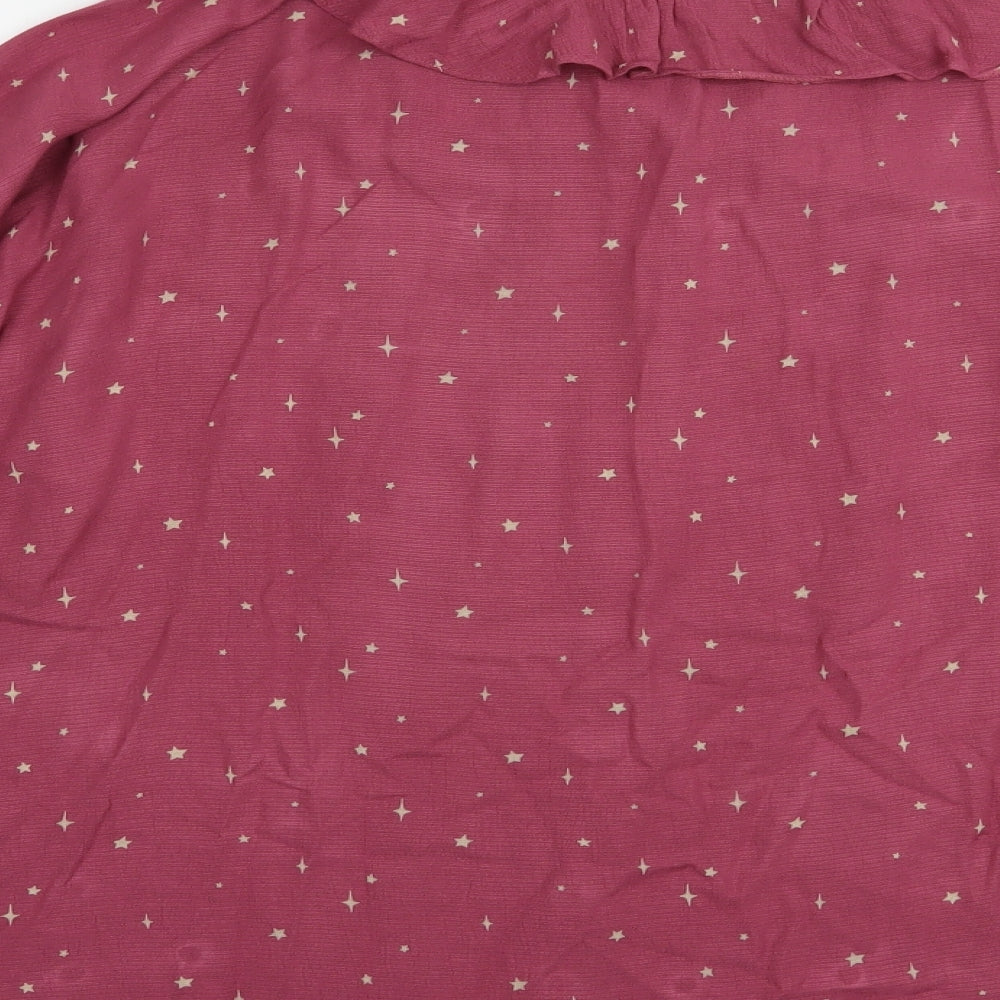 NEXT Womens Pink Geometric Viscose Basic Button-Up Size 14 Collared - Star Print