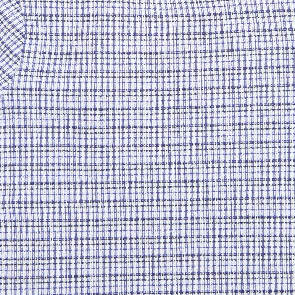 Savida Womens Blue Check Polyester Basic Blouse Size M Crew Neck