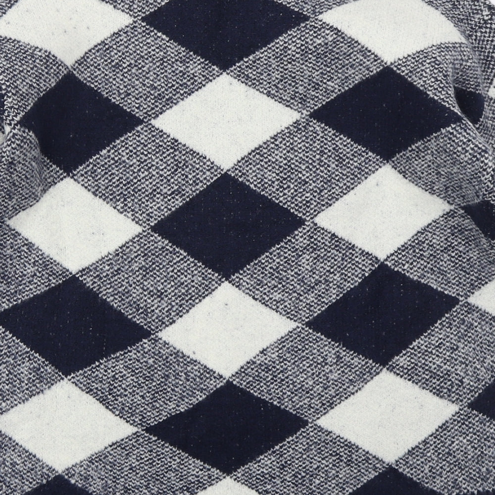 Marks & Spencer Womens Blue Crew Neck Argyle/Diamond Acrylic Pullover Jumper Size S