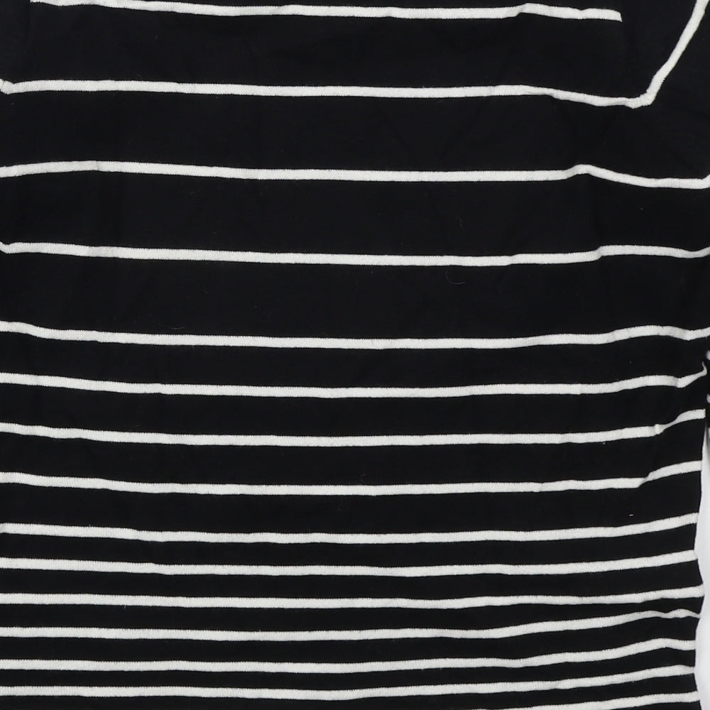 Isle Womens Black Crew Neck Striped Acrylic Pullover Jumper Size 10